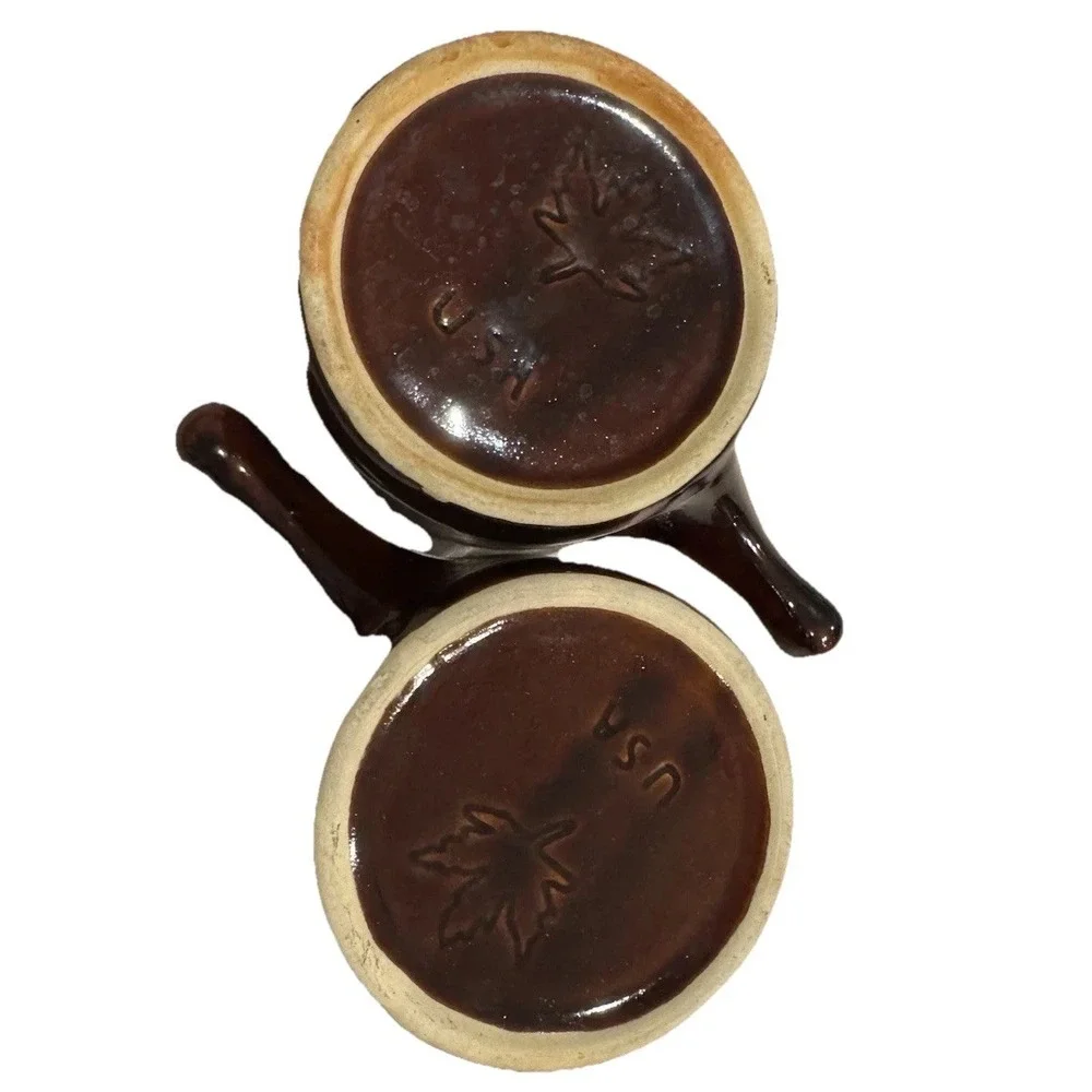 VTG USA Monmouth Maple Leaf Brown Drip Glaze Chili Soup Bowl Stoneware Set Of 2